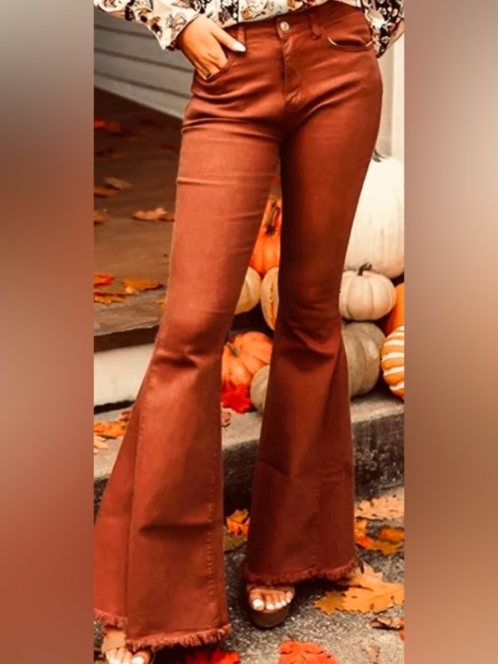Shyanne-Women's High Rise Super Flare Jeans Rust Bell Bottoms 32x34
